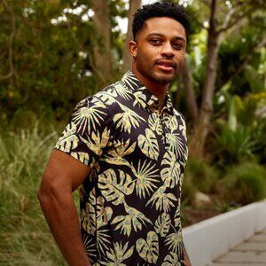 BYLT Basics Black and Green Tropical Polo Shirt